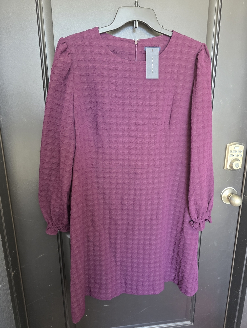 Tommy Hilfiger Women’s Size 18 Purple Textured Shift Dress Long Sleeve Mini NWT